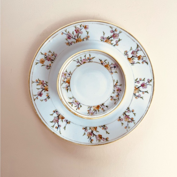 Vintage Hand Painted Nippon Tiered Serving Tray Tidbit Tray Gold Pink Flowers - Picture 4 of 12